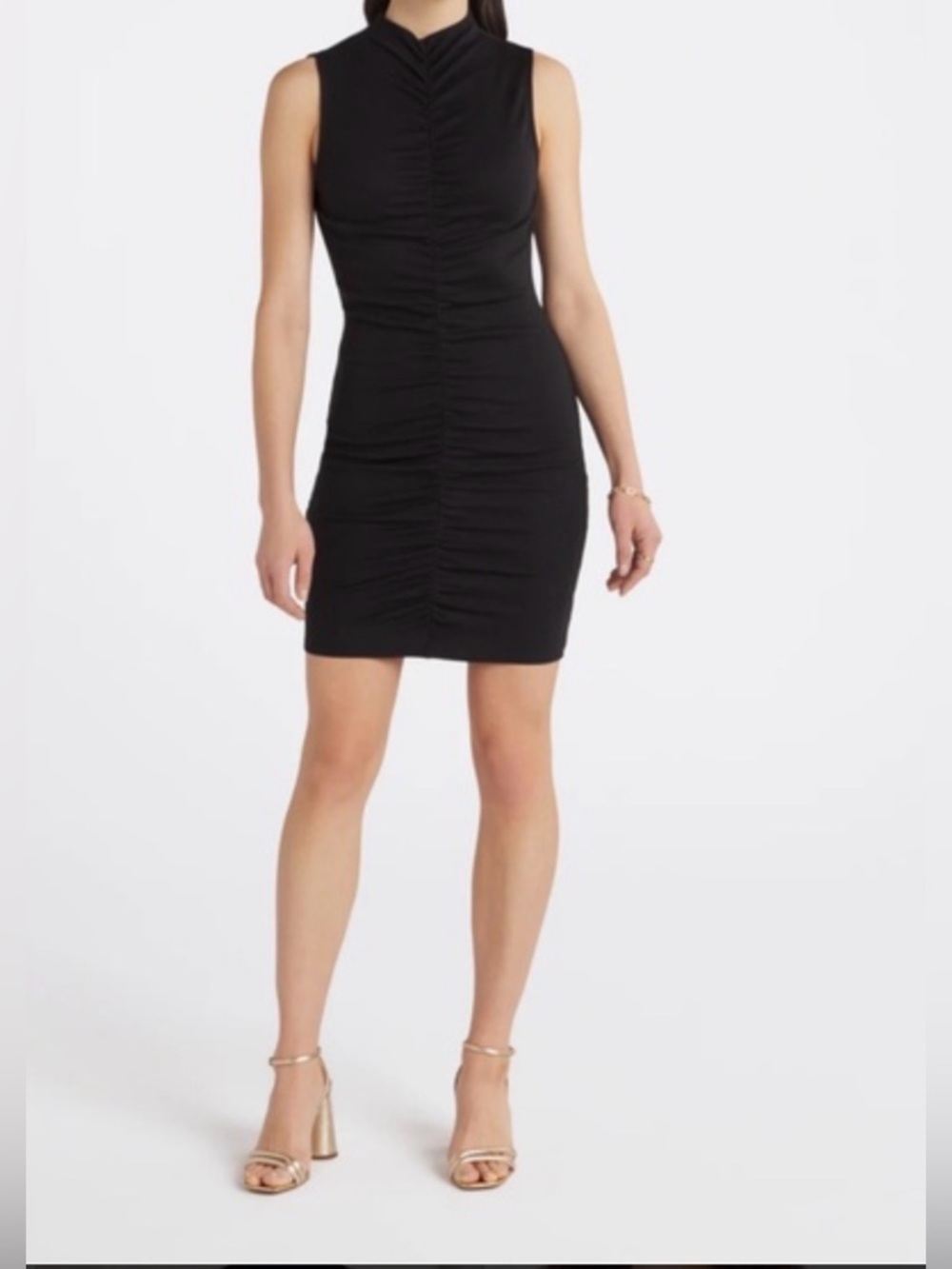 Michael Stars Black Sleeveless Ruched Mock-Neck Midi Dress